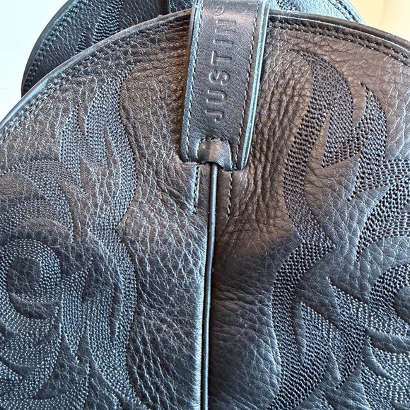 Justin Boots Black Leather Western Boots, Men’s Cowboy Boots - Picture 6 of 6